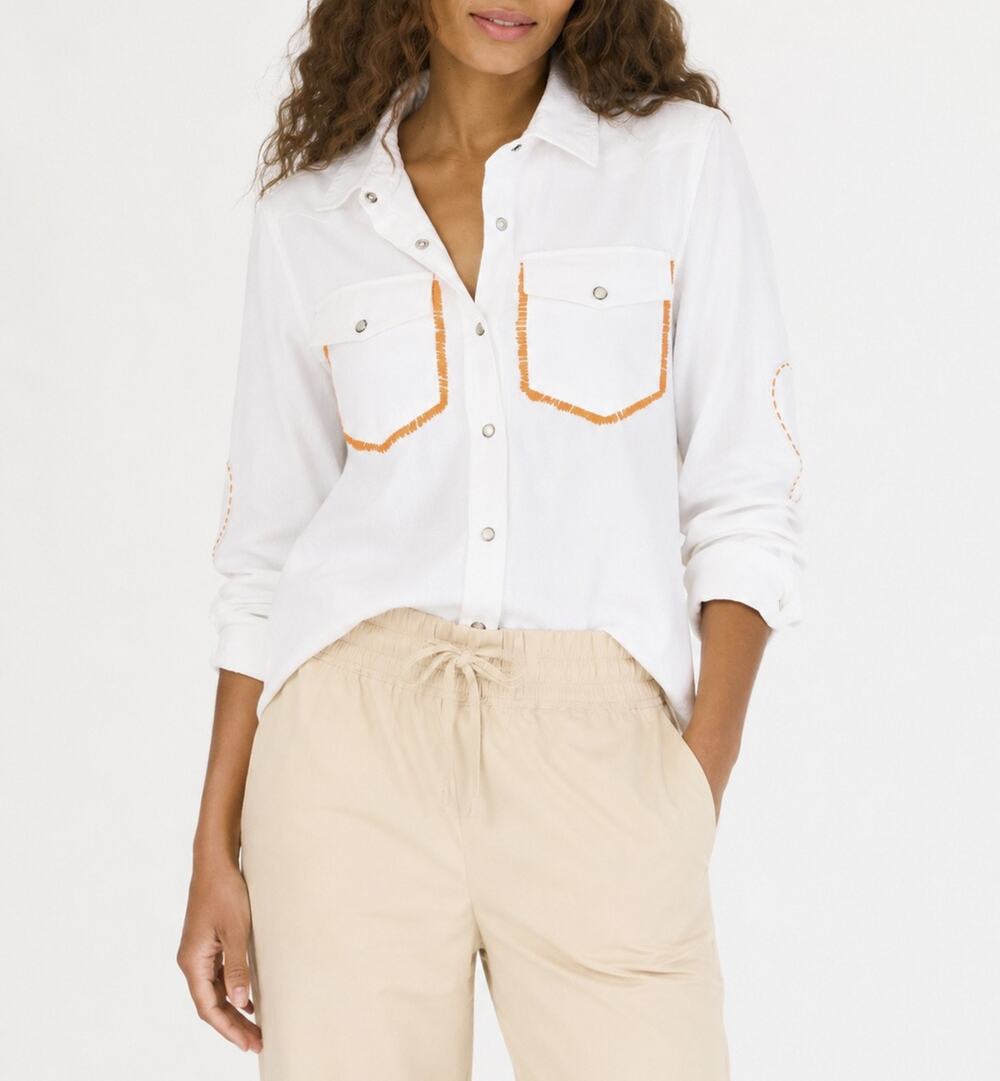 Kerri Rosenthal Pia White Western Denim Shacket Heart Elbow Patches NWT XS